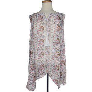 Liz Claiborne Sheer Floral Country Grandmacore Tank Top L White Orange Silver